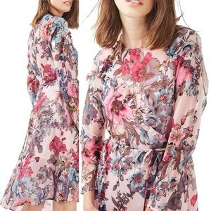 NWT Topshop Floral Asymmetrical Dress - Pink and Blue